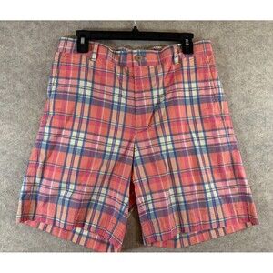 Southern Tide Men's 32 The Skipjack Plaid Chino Shorts Coral Blue Flat Front